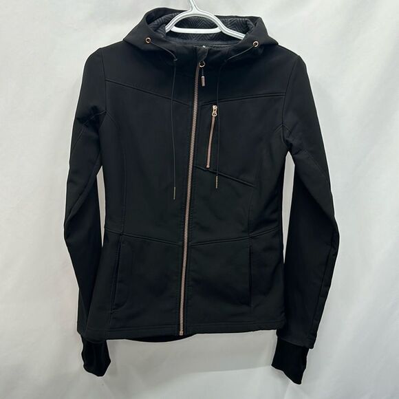 Mondetta Black Active Gray Soft Shell Zip Up Hooded Jacket Women Size XS - Picture 1 of 6